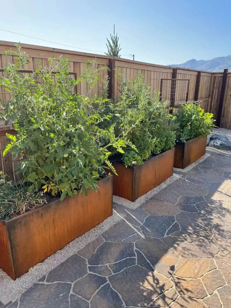 Planters & Raised Beds * | Gsc Nice Corten Trough Planters With Trellis