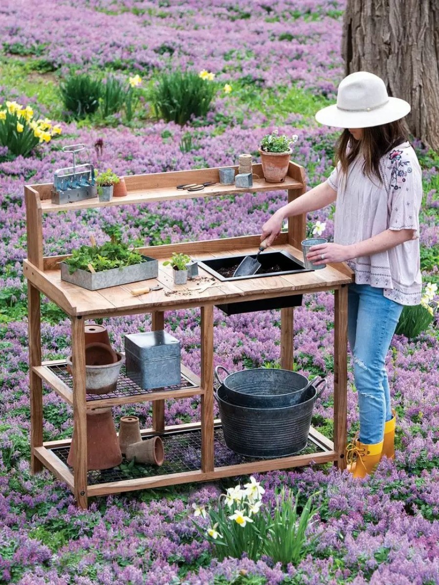 Planters & Raised Beds * | Gsc Dynamic Acacia Potting Bench With Soil Reservoir