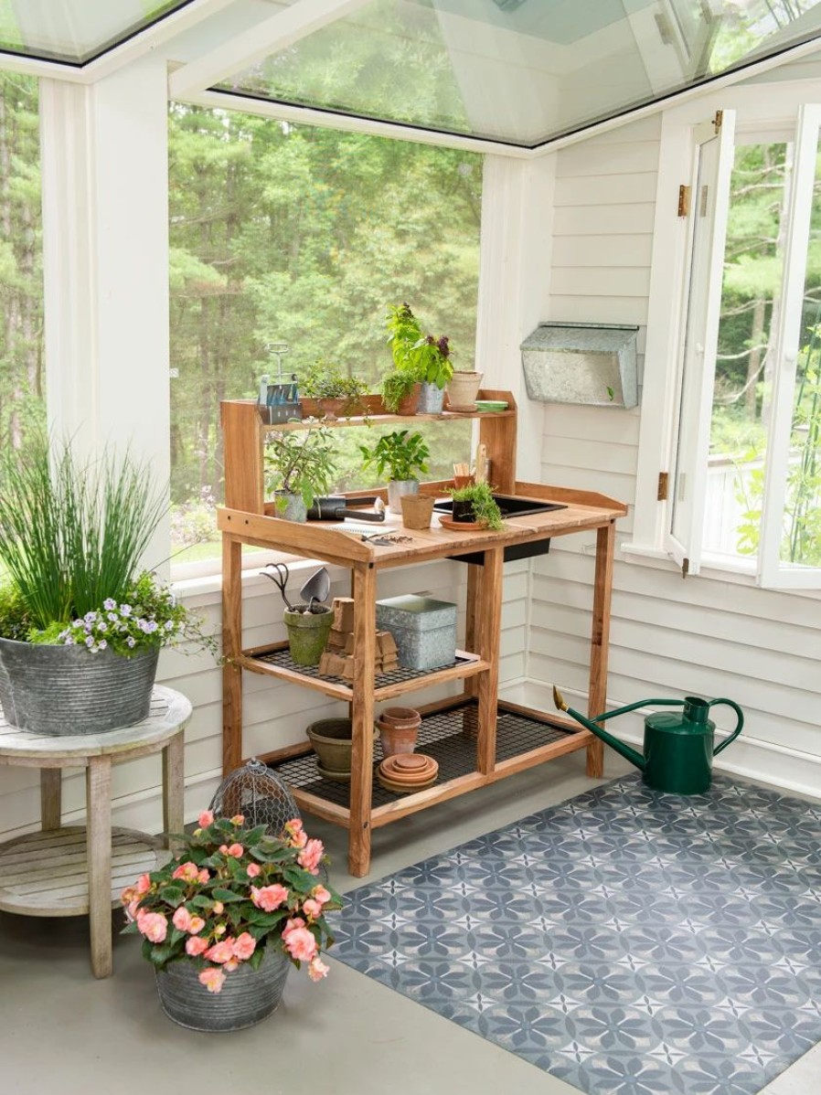 Planters & Raised Beds * | Gsc Dynamic Acacia Potting Bench With Soil Reservoir