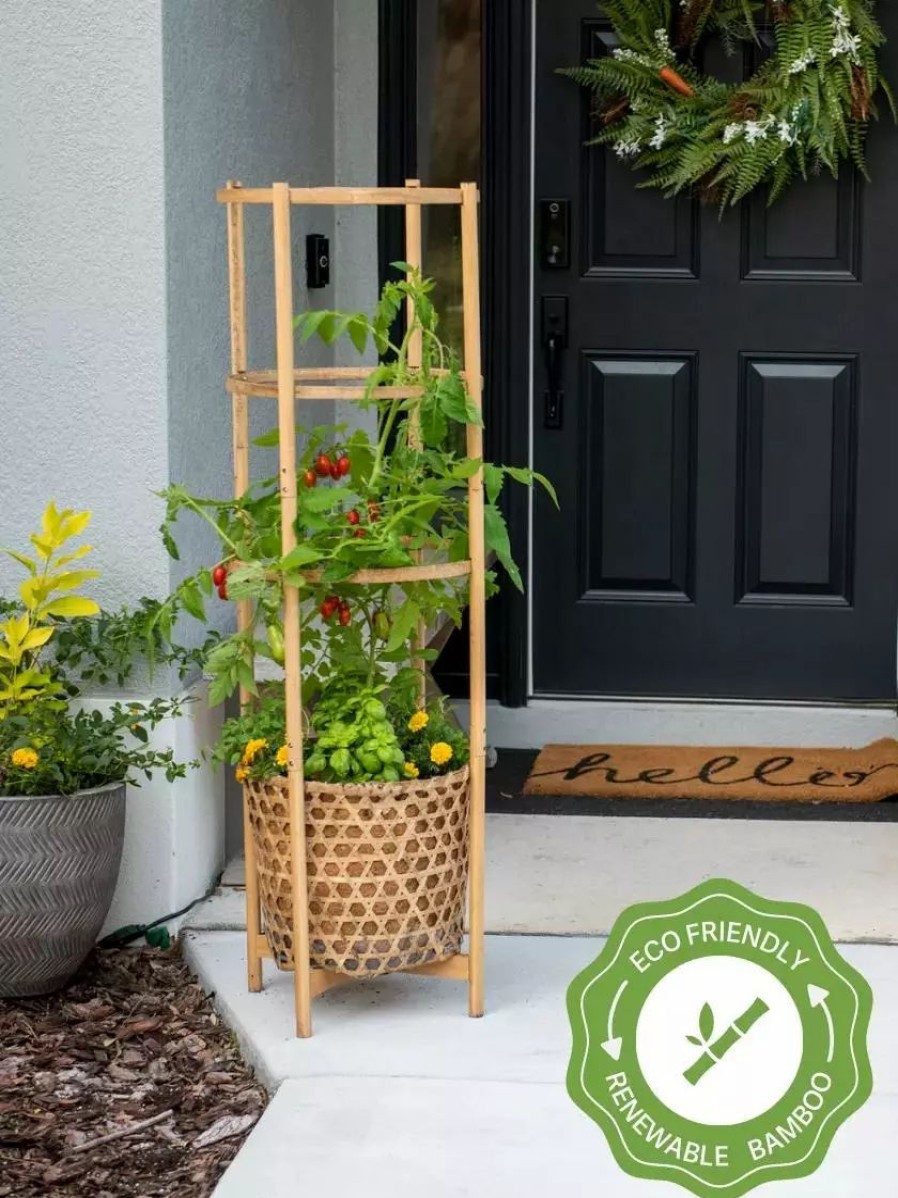 Planters & Raised Beds * | Gsc Elevated Bamboo Tomato Planter And Trellis