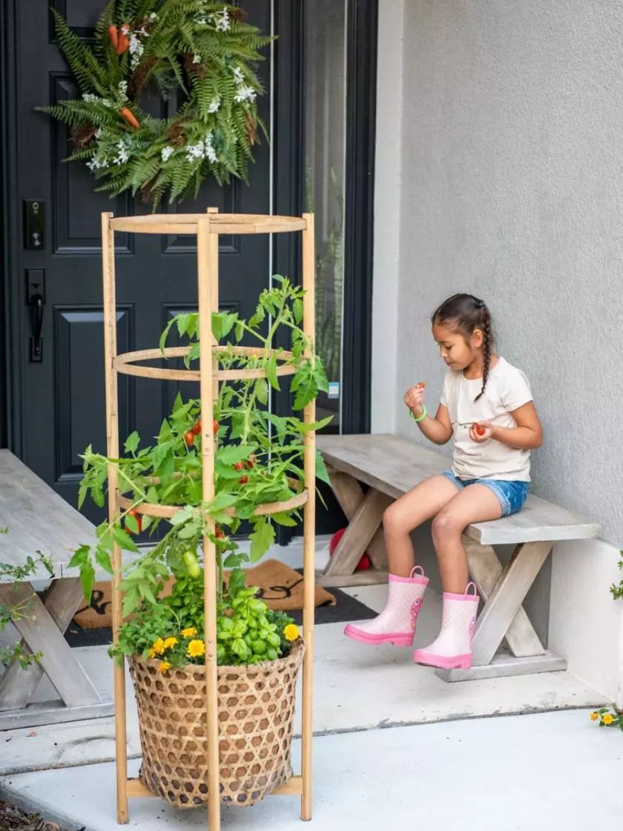 Planters & Raised Beds * | Gsc Elevated Bamboo Tomato Planter And Trellis