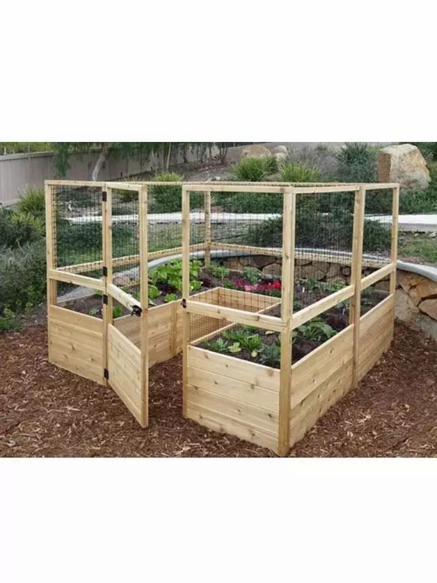 Planters & Raised Beds * | Gsc Garden In A Box Cedar Raised Bed With Deer Fence, 8 X 8