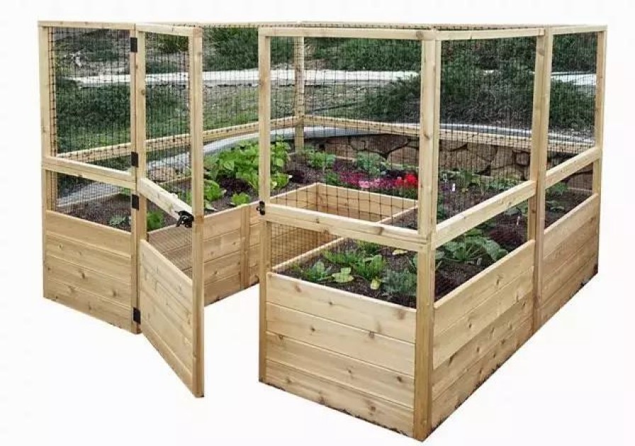 Planters & Raised Beds * | Gsc Garden In A Box Cedar Raised Bed With Deer Fence, 8 X 8