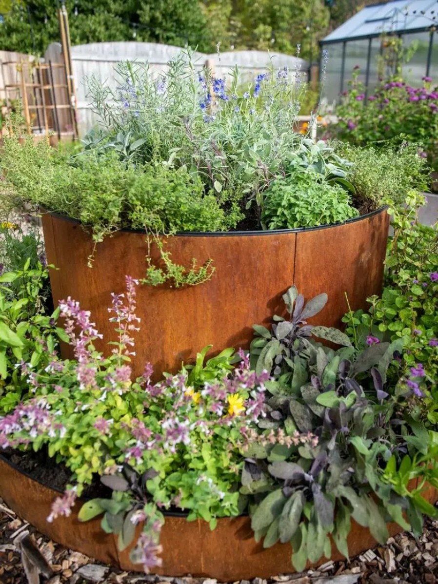 Planters & Raised Beds * | Gsc Birdies Corten Steel Tiered Round Raised Bed Kit, Tall