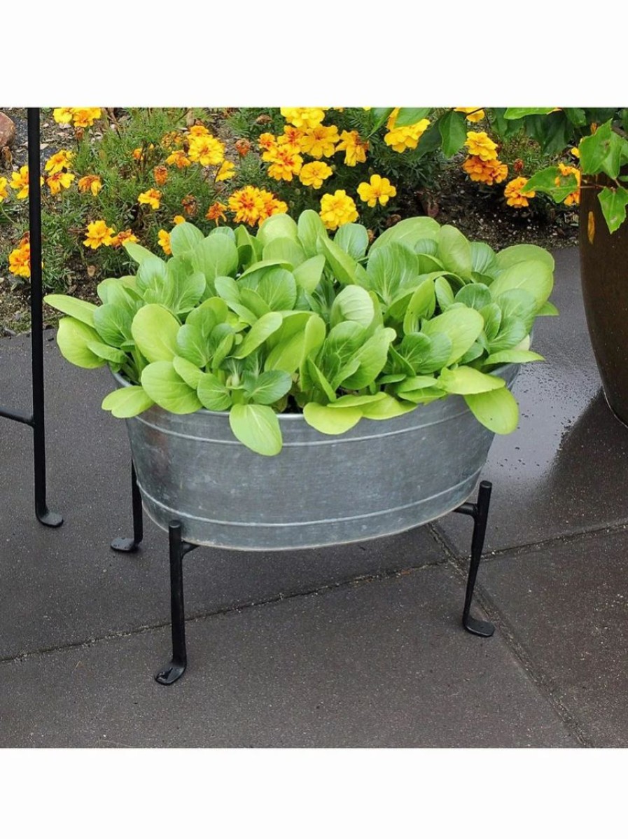 Planters & Raised Beds * | Gsc Achla Designs Mini Oval Galvanized Tub With Folding Stand