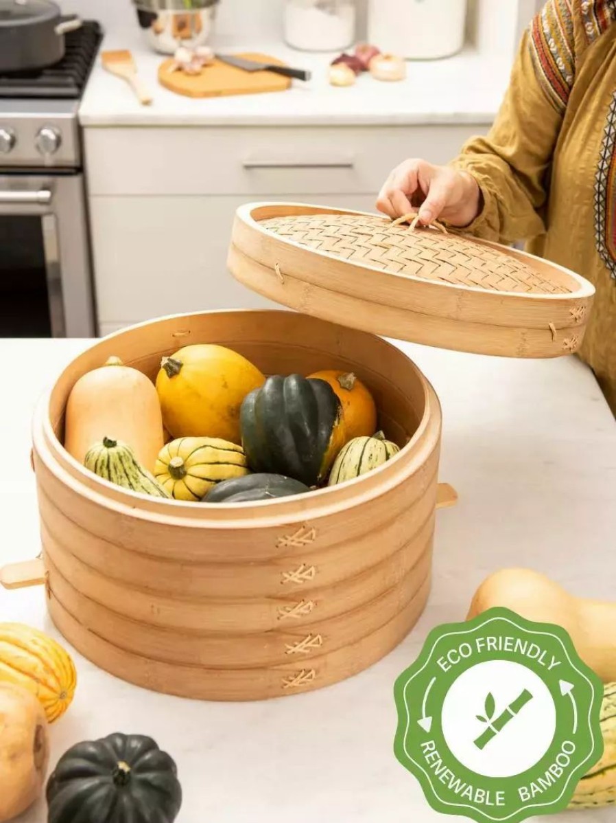 Home & Kitchen * | Gsc Stackable Bamboo Harvest Storage Basket With Lid