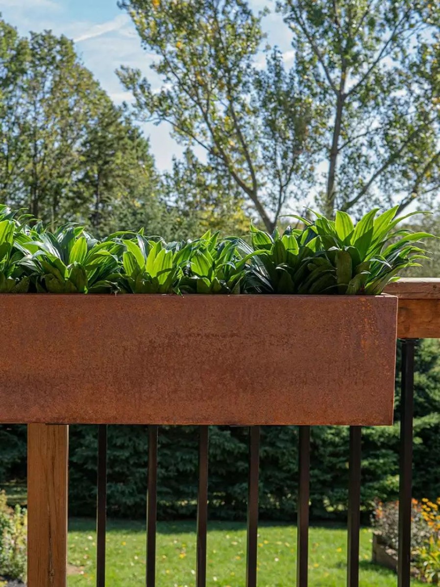 Planters & Raised Beds * | Gsc Veradek Metallic Series Corten Steel Railing Planters