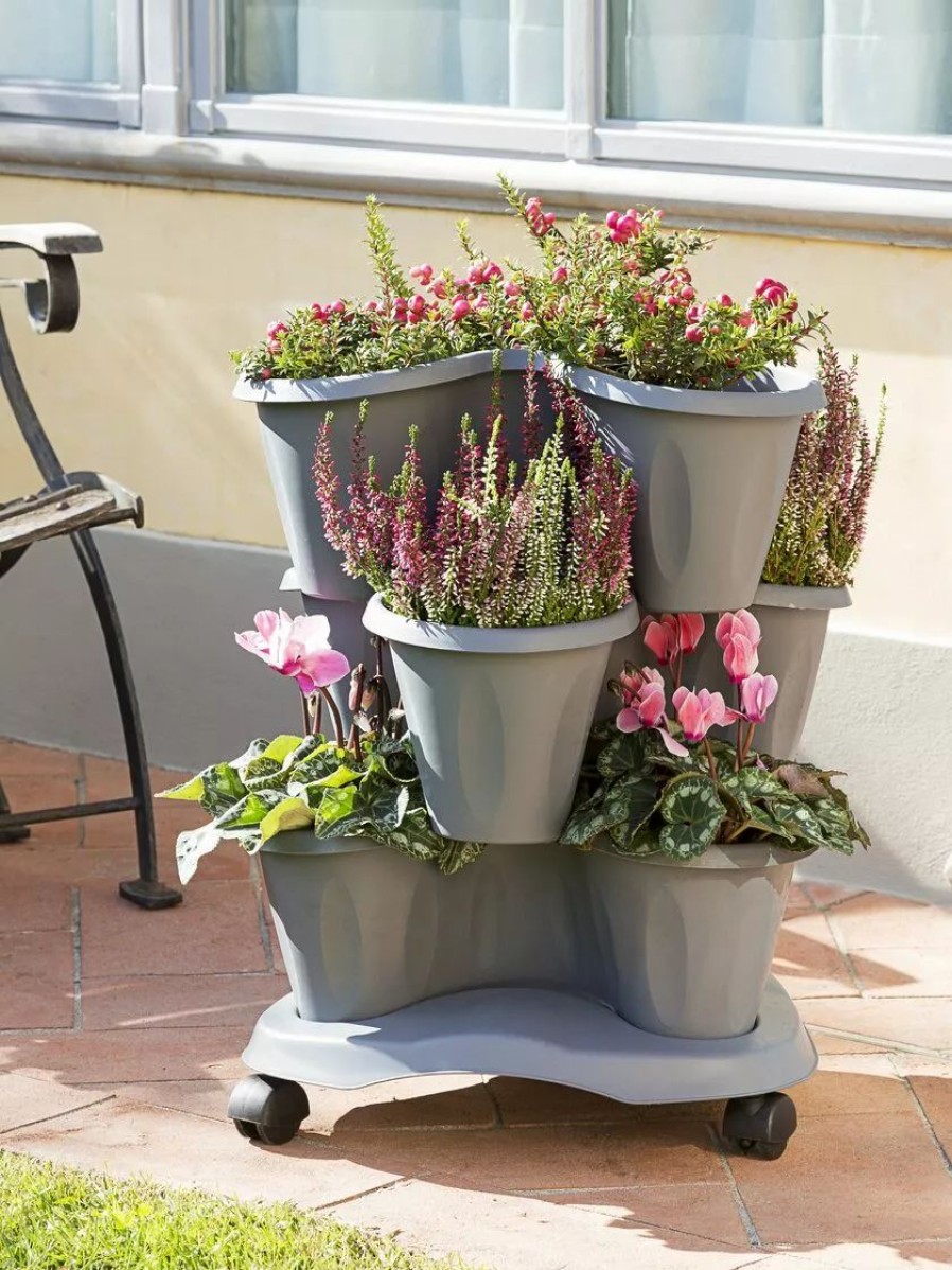 Planters & Raised Beds * | Gsc Trifoglio 3-Tier Planter On Wheels