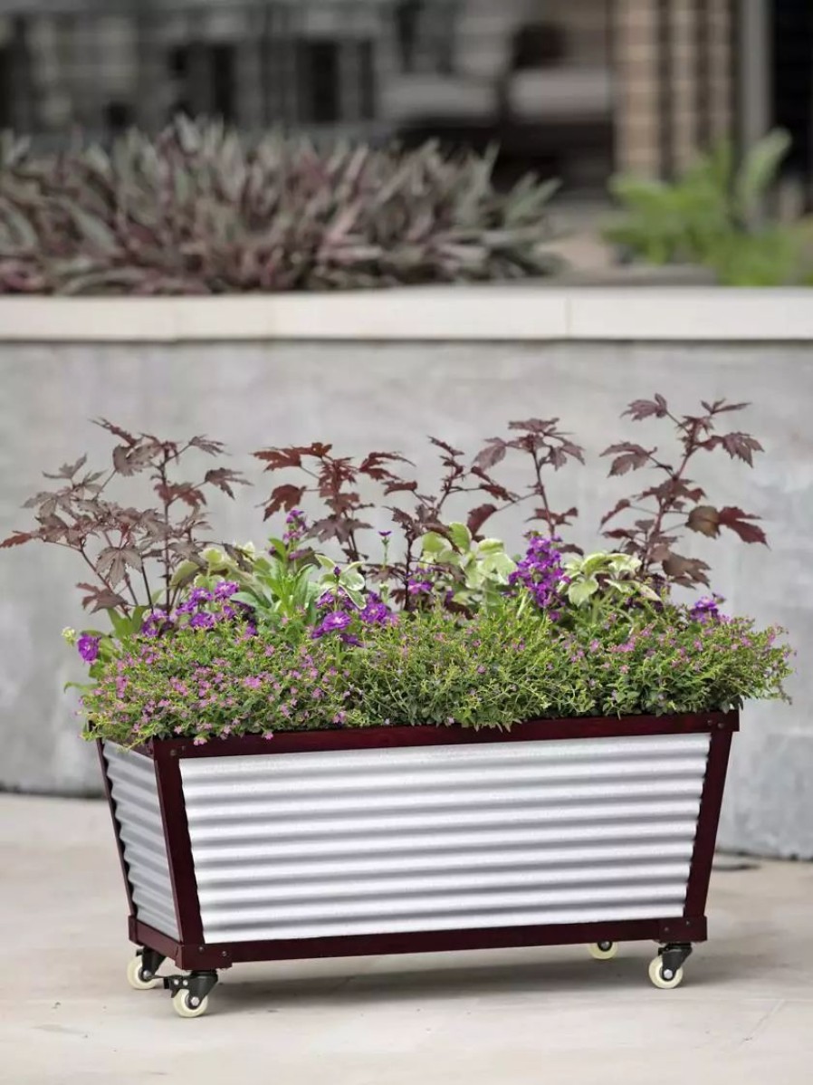 Planters & Raised Beds * | Gsc Short Galvanized Self-Watering Trough Planter