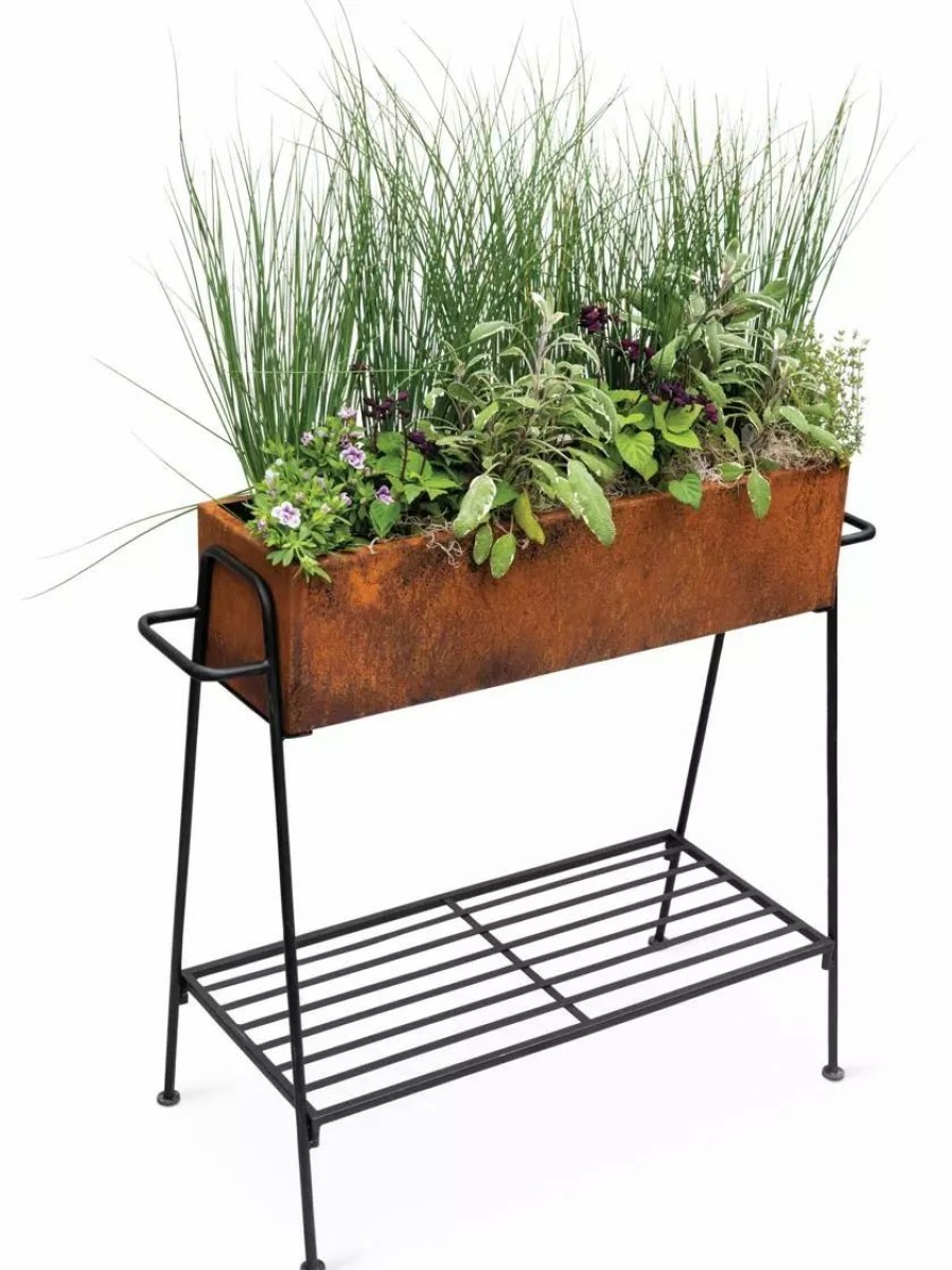 Planters & Raised Beds * | Gsc Rectangular Corten Planter And Stand