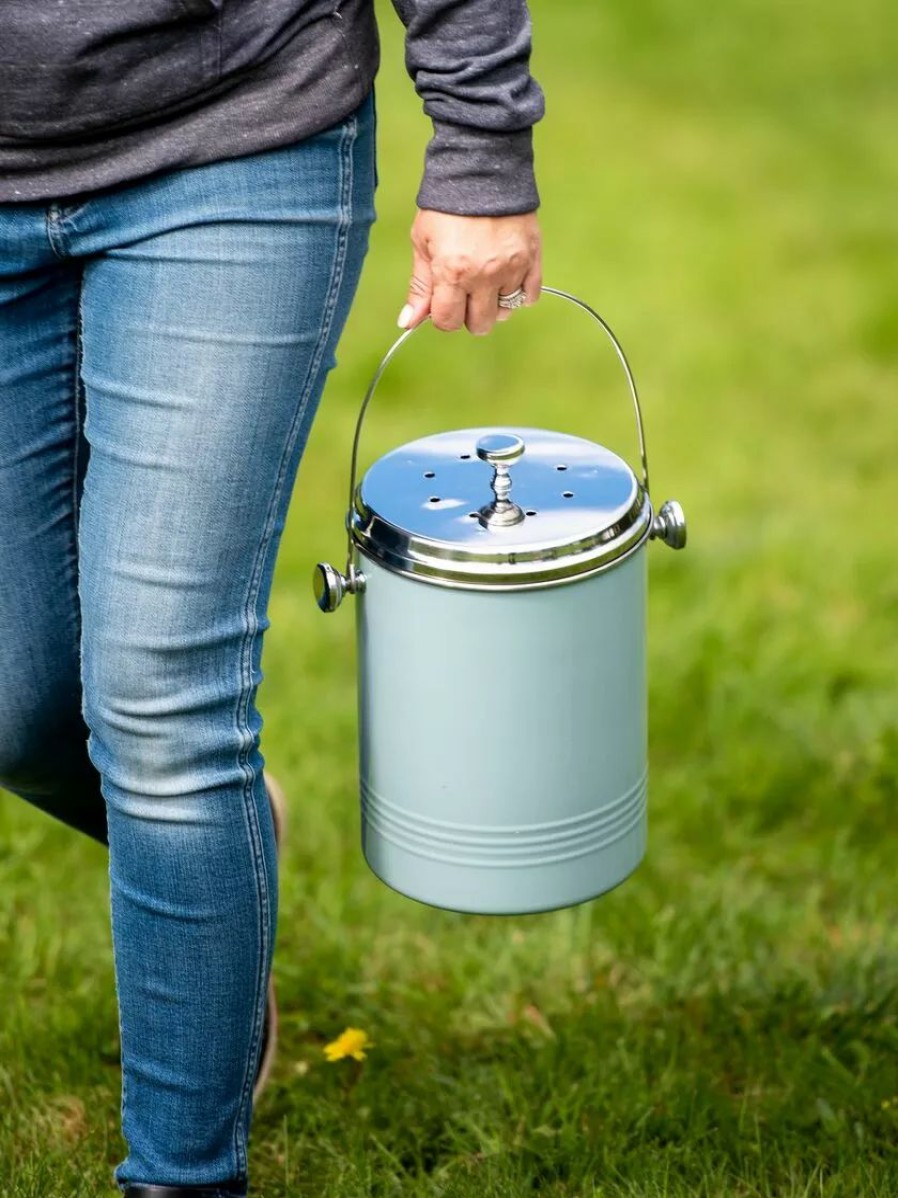 Home & Kitchen * | Gsc Large Painted Stainless Steel Compost Pail Teal