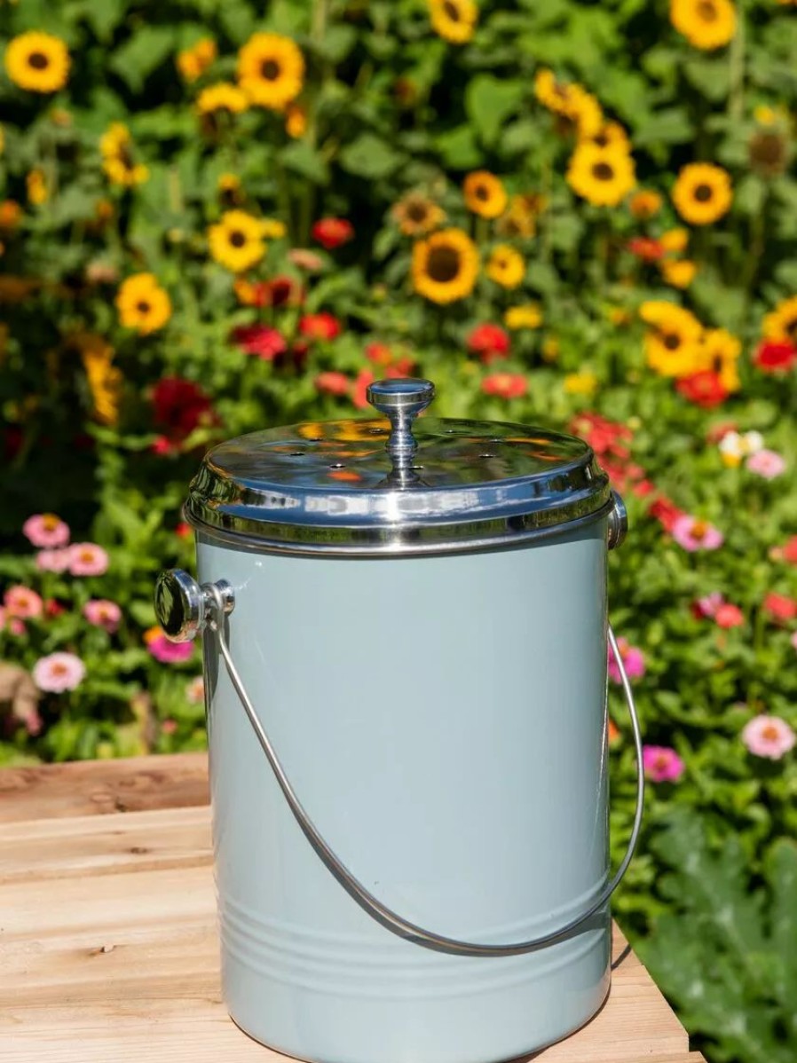 Home & Kitchen * | Gsc Large Painted Stainless Steel Compost Pail Teal