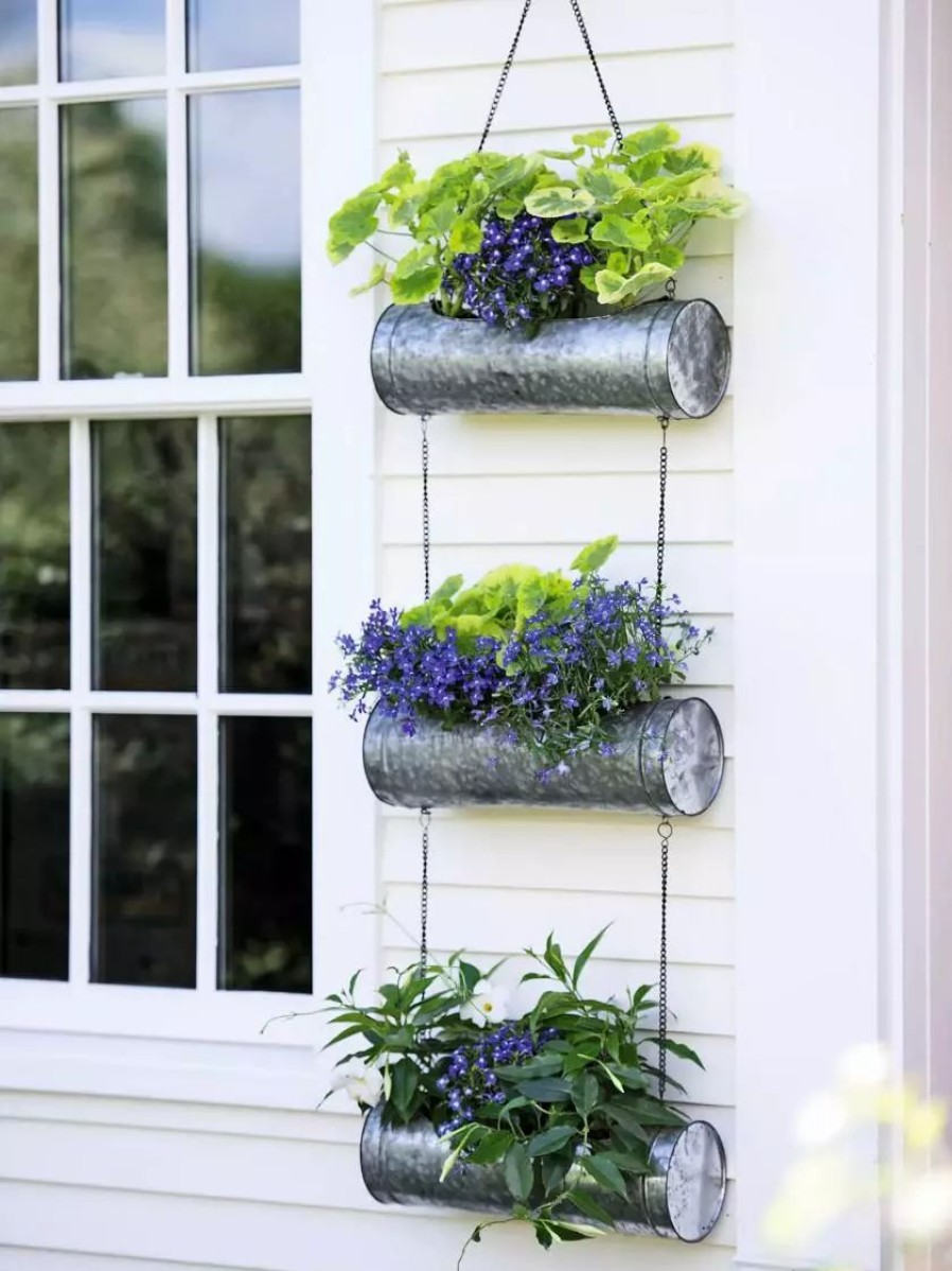 Planters & Raised Beds * | Gsc Galvanized Hanging Triple Planter