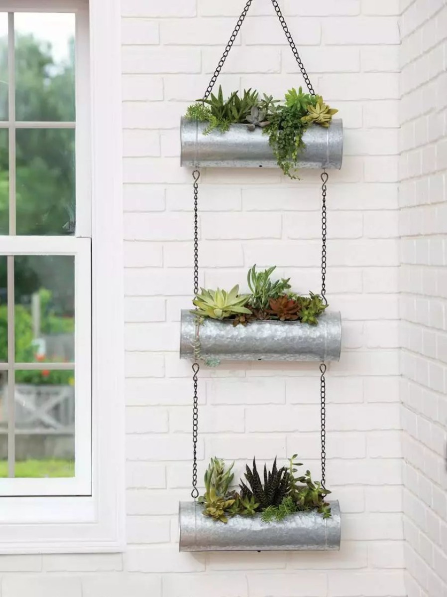 Planters & Raised Beds * | Gsc Galvanized Hanging Triple Planter