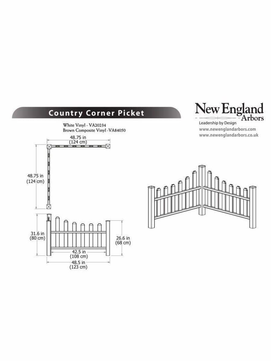 Landscaping Tools & Supplies * | Gsc Country Corner Vinyl Picket Fence